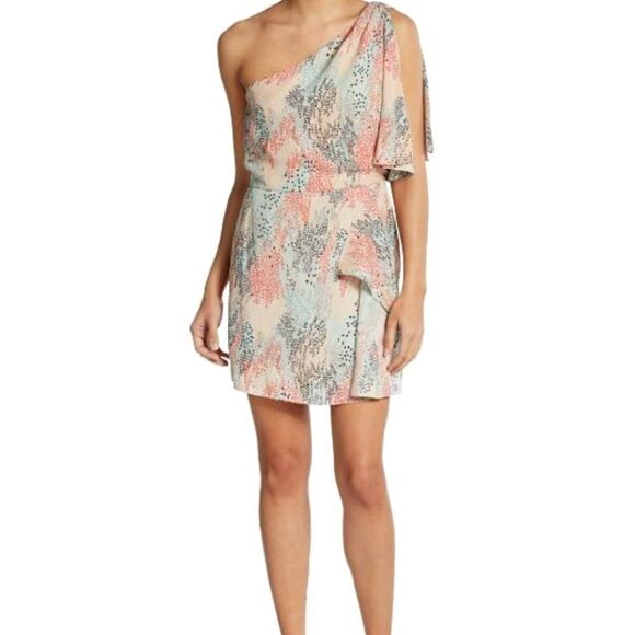 BCBGMAXAZRIA MINA PRINTED ONE-SHOULDER DRESS Sz 10 - Picture 1 of 13